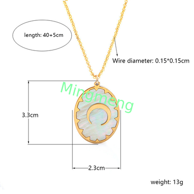 Halskette aus Edelstahl, hängender Taghänger, Damenhänger, mit Schale eingelegt, Tropfkleber, Gold galvanisiert