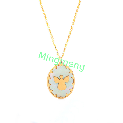 Halskette aus Edelstahl, hängender Taghänger, Damenhänger, mit Schale eingelegt, Tropfkleber, Gold galvanisiert