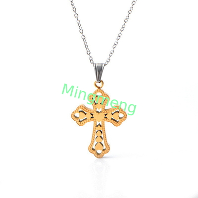 Retro Pfirsich Herz Kreuz Anhänger、 Kreuz Zubehör Neues Edelstahl Halskette Damen Mode Titanstahl Halskette