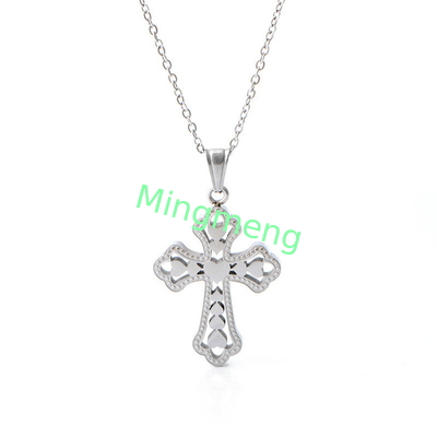 Retro Pfirsich Herz Kreuz Anhänger、 Kreuz Zubehör Neues Edelstahl Halskette Damen Mode Titanstahl Halskette