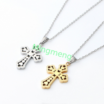 Retro Pfirsich Herz Kreuz Anhänger、 Kreuz Zubehör Neues Edelstahl Halskette Damen Mode Titanstahl Halskette