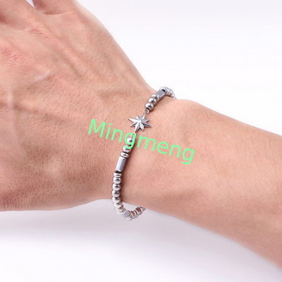(auf maßgeschneidert) Edelstahl-Armband für Männer, achteckiger Stern im persischen Stil trendiges Schwarzstein-Armband für Männer