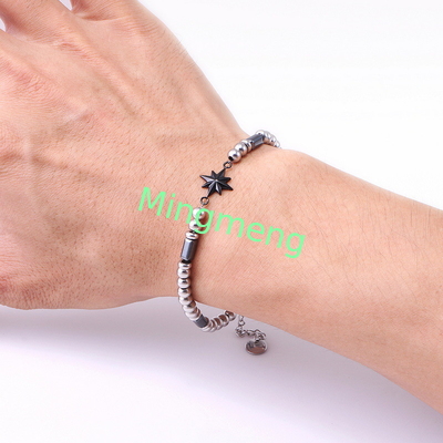 (auf maßgeschneidert) Edelstahl-Armband für Männer, achteckiger Stern im persischen Stil trendiges Schwarzstein-Armband für Männer
