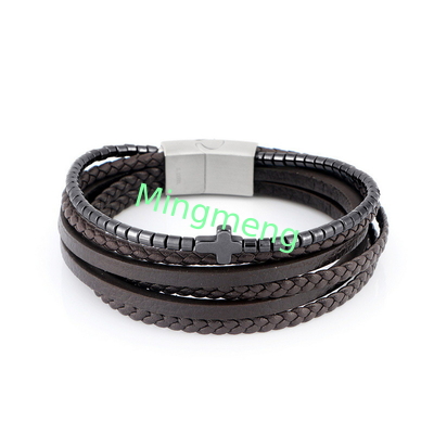 Neues Edelstahl-Leder-Mann-Leder-Armband, europäisches und amerikanisches Trendy Personalisiertes Vielseitig-Armband