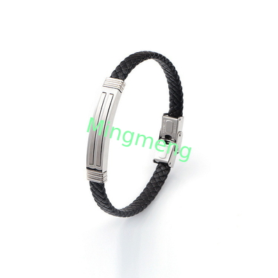 Lederseil-Armband trendige Retro-Leder gewebte Edelstahl-Männer-Armband modisch