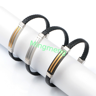 Lederseil-Armband trendige Retro-Leder gewebte Edelstahl-Männer-Armband modisch