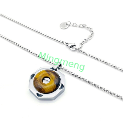 Edelstahl-Tiger-Augen-Halsband aus Stein für Männer Retro-Anhänger-Titan-Stahl-Kettenschloss