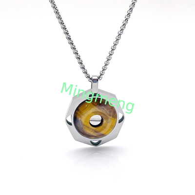 Edelstahl-Tiger-Augen-Halsband aus Stein für Männer Retro-Anhänger-Titan-Stahl-Kettenschloss