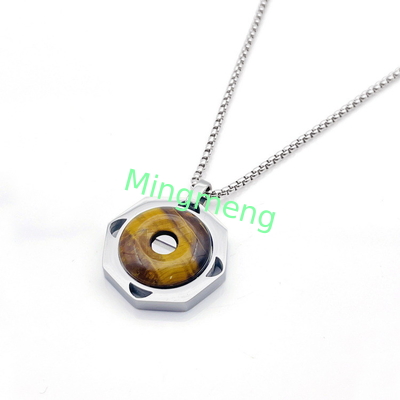 Edelstahl-Tiger-Augen-Halsband aus Stein für Männer Retro-Anhänger-Titan-Stahl-Kettenschloss
