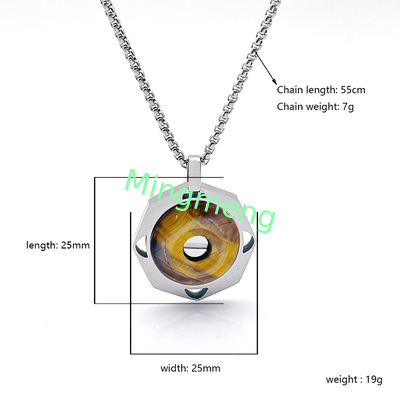Edelstahl-Tiger-Augen-Halsband aus Stein für Männer Retro-Anhänger-Titan-Stahl-Kettenschloss