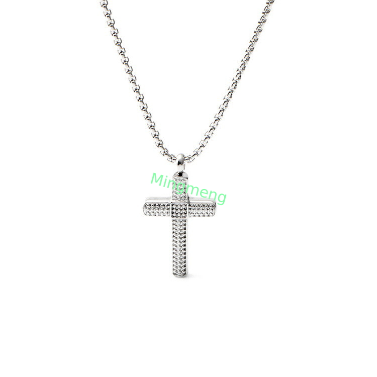 Kette aus Edelstahl, weißgoldene Kreuzhänger mit frischen Diamanten und vollständigem Diamantkreuz