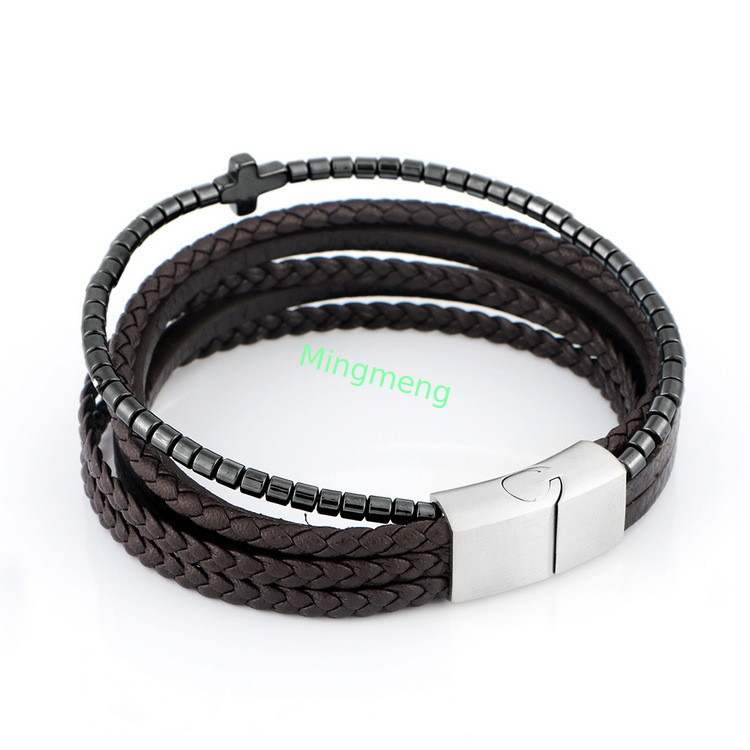 Neues Edelstahl-Leder-Mann-Leder-Armband, europäisches und amerikanisches Trendy Personalisiertes Vielseitig-Armband