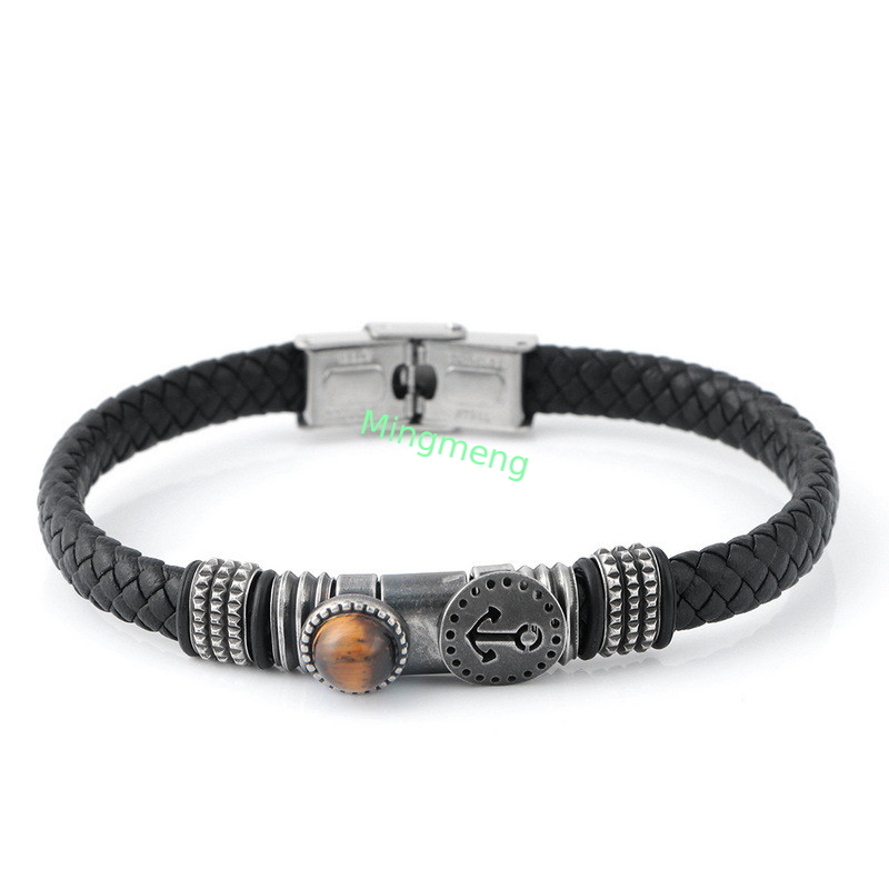 Magnetische Schnalle aus gestricktem Leder für Männer, trendiges Bootsankerdesign, vielseitiges Herrenarmband