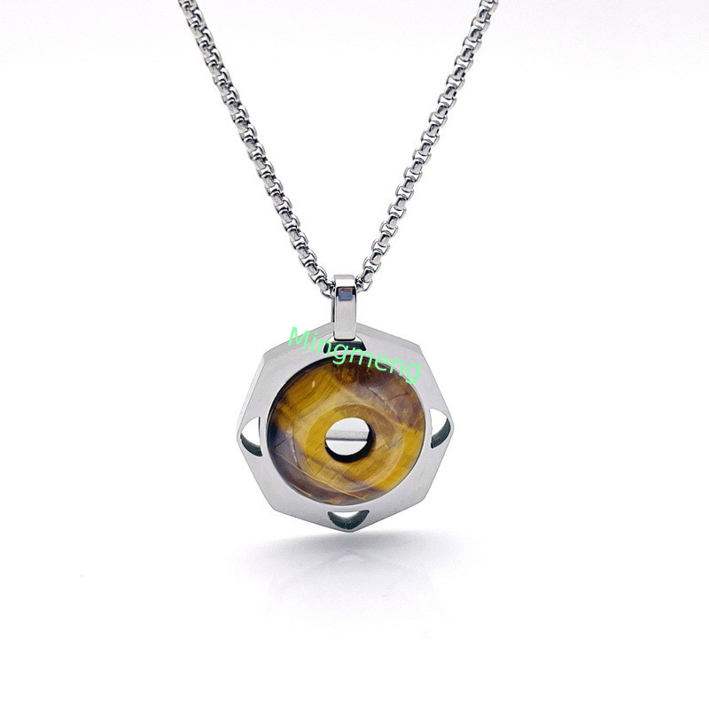Edelstahl-Tiger-Augen-Halsband aus Stein für Männer Retro-Anhänger-Titan-Stahl-Kettenschloss