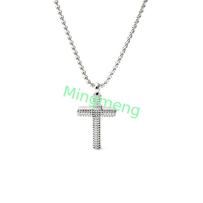 Kette aus Edelstahl, weißgoldene Kreuzhänger mit frischen Diamanten und vollständigem Diamantkreuz