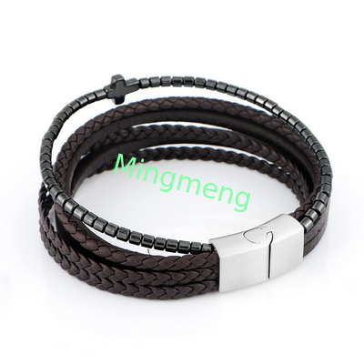 Neues Edelstahl-Leder-Mann-Leder-Armband, europäisches und amerikanisches Trendy Personalisiertes Vielseitig-Armband