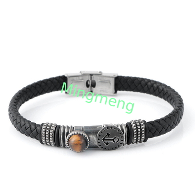 Magnetische Schnalle aus gestricktem Leder für Männer, trendiges Bootsankerdesign, vielseitiges Herrenarmband