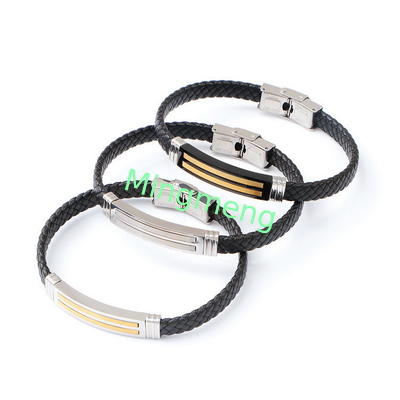 Lederseil-Armband trendige Retro-Leder gewebte Edelstahl-Männer-Armband modisch